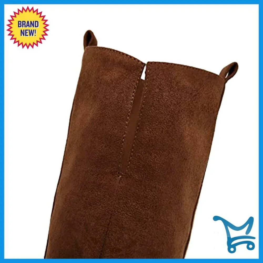 Faux Suede Knee High Boots Side Zipper Chunky Heel Stretch Winter